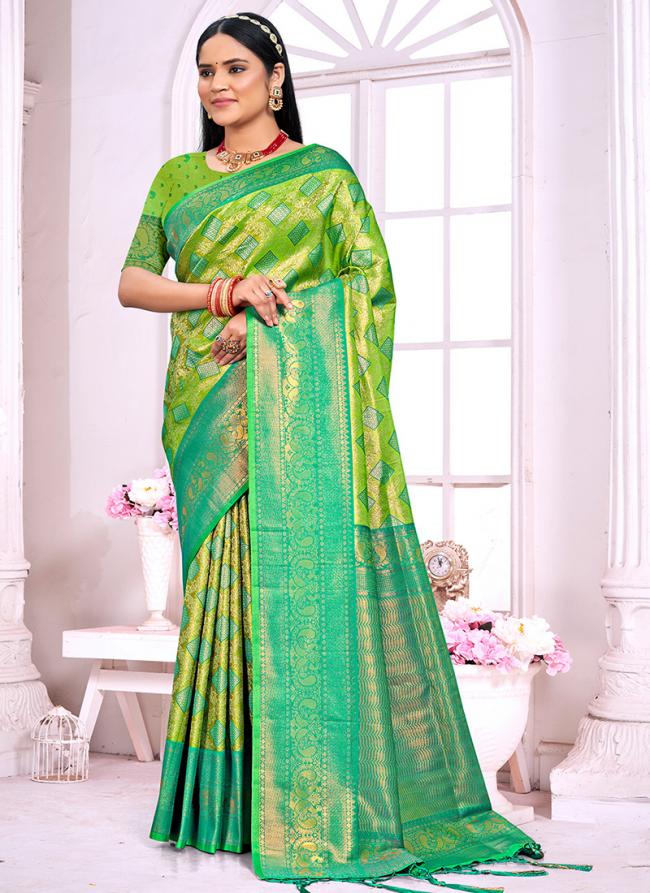 Silk Lemon Green Festival Wear Weaving Saree